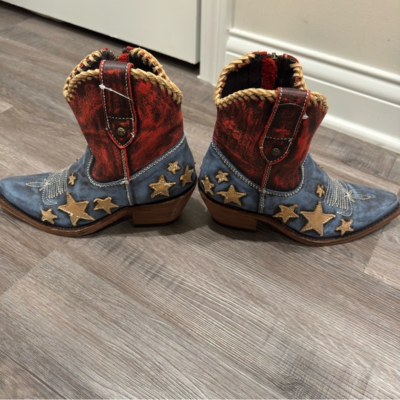 Liberty Black Azul Americana Flag Leather Cowboy Western Bootie Boots - Picture 7 of 13